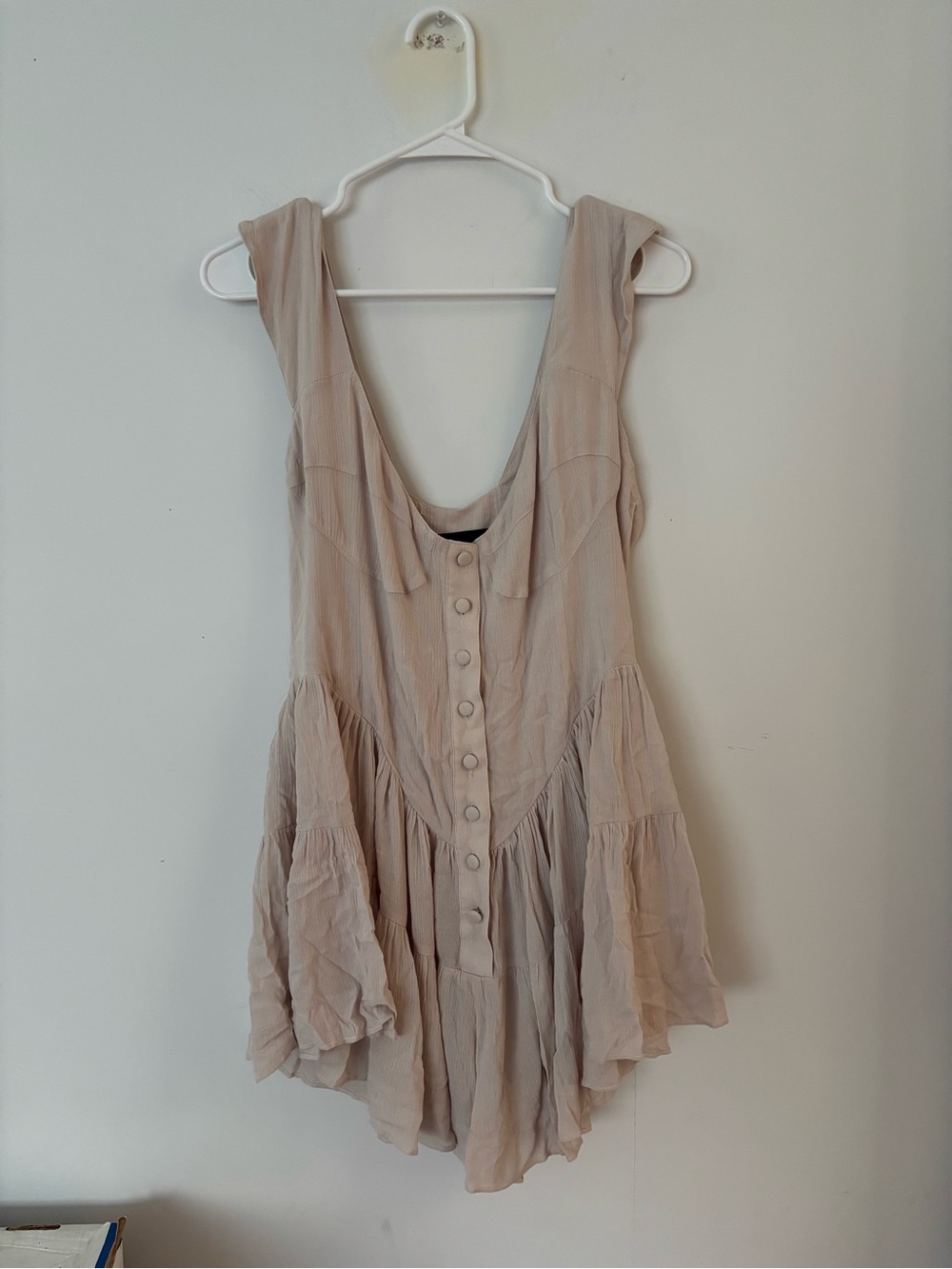 vanessa mooney light toasty beige cream button front flowy cowgirl romper 🤍